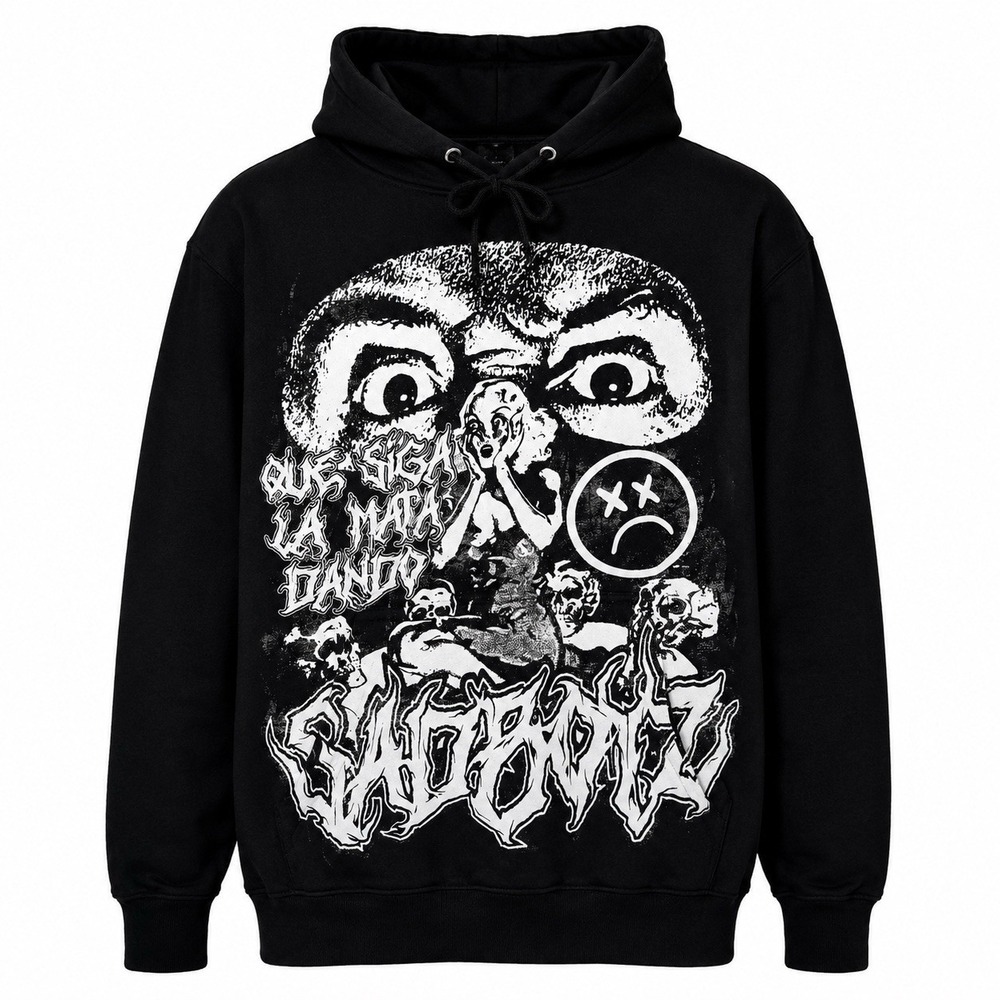 Junior H Sad Boyz Eyes Hoodie Men's S Black Que Siga La Mata Dando Graphic